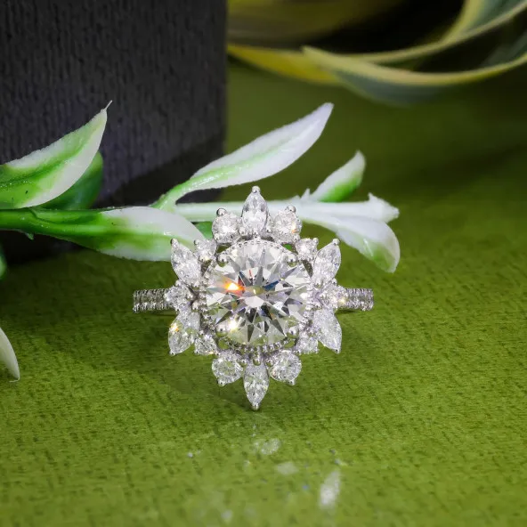 Lab Grown Diamond Sunflower Halo Engagement Rings